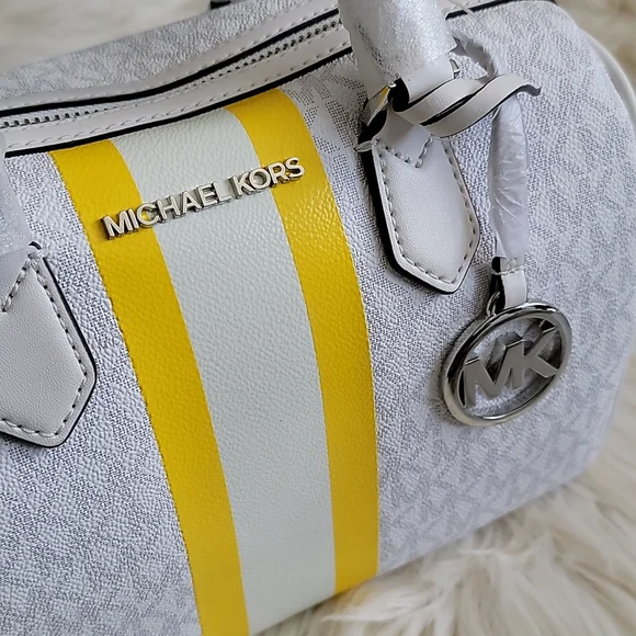 MICHAEL KORS Bedford Small Logo Stripe Satchel - Picture 6 of 11